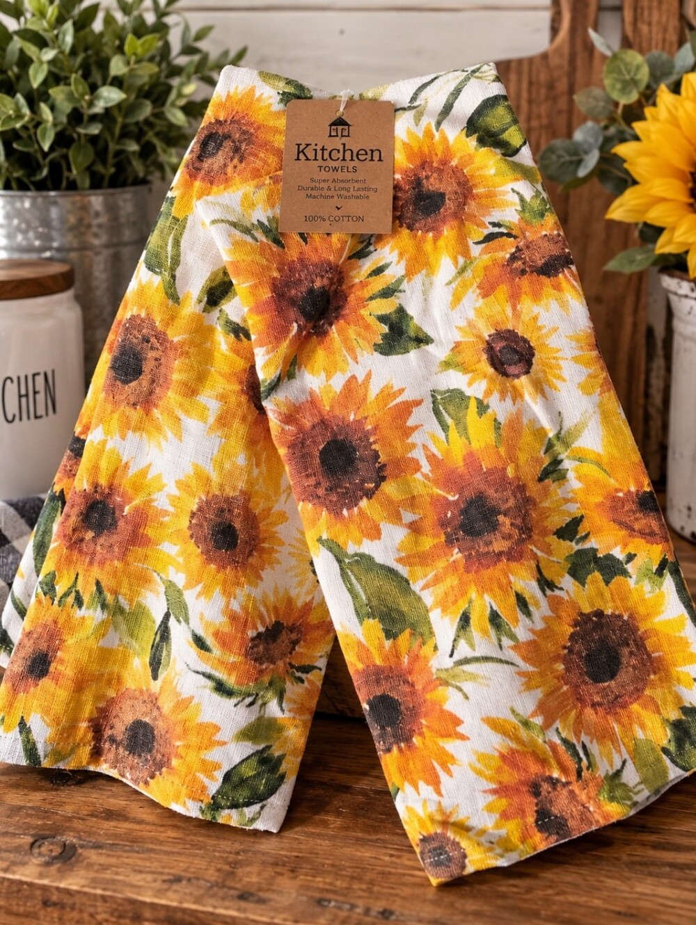 Kitchen Sunflower Cotton Dish Towels - Yellow Floral